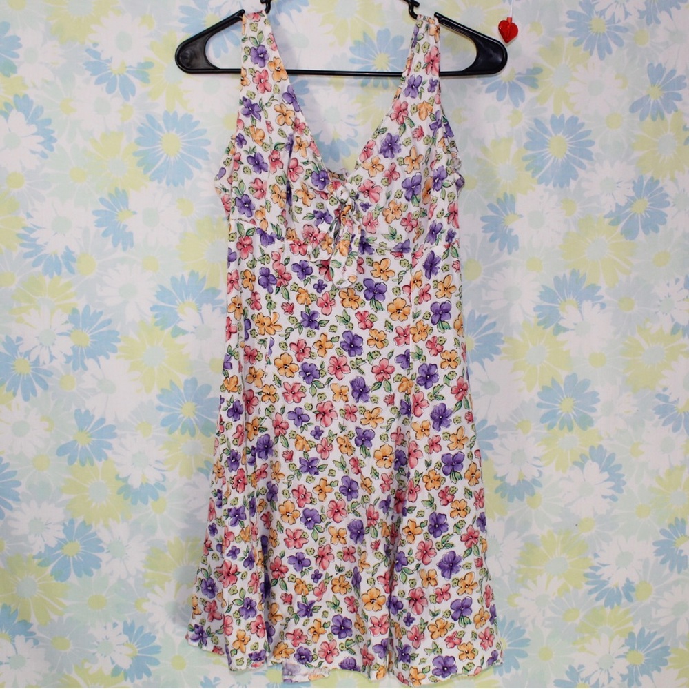 vintage floral white sundress womens size 11 multi colored floral